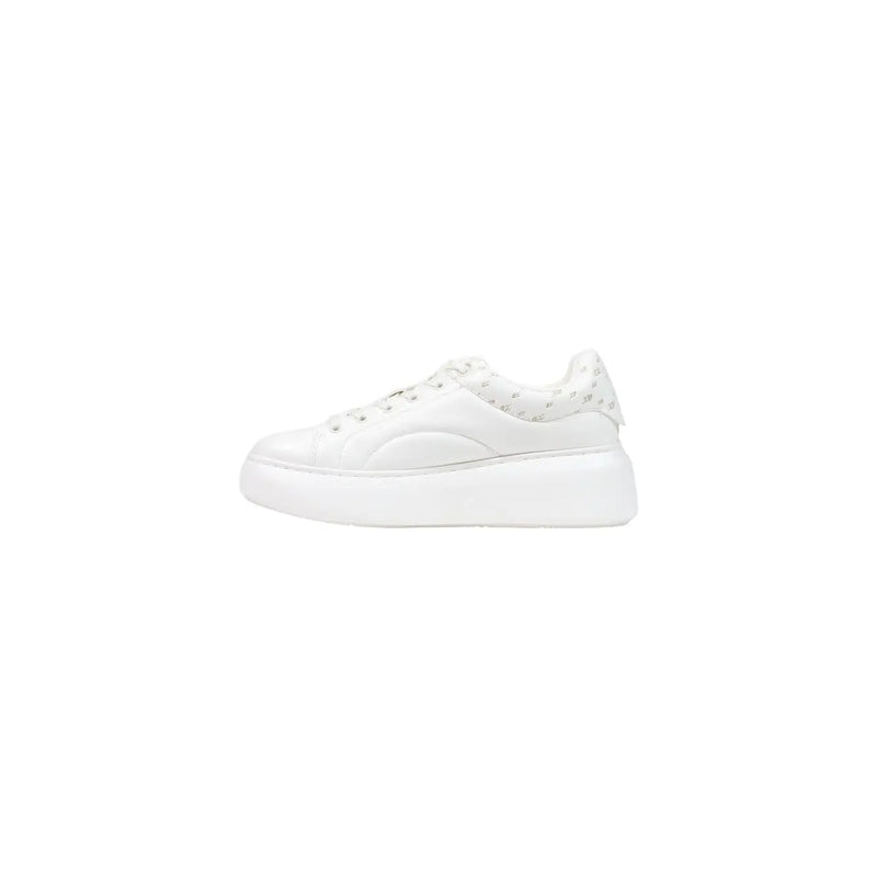 Armani Exchange Weißer Damen-Sneaker zum Hineinschlüpfen mit Plateau, Obermaterial aus Glattleder und dezenten Verzierungen an der Ferse