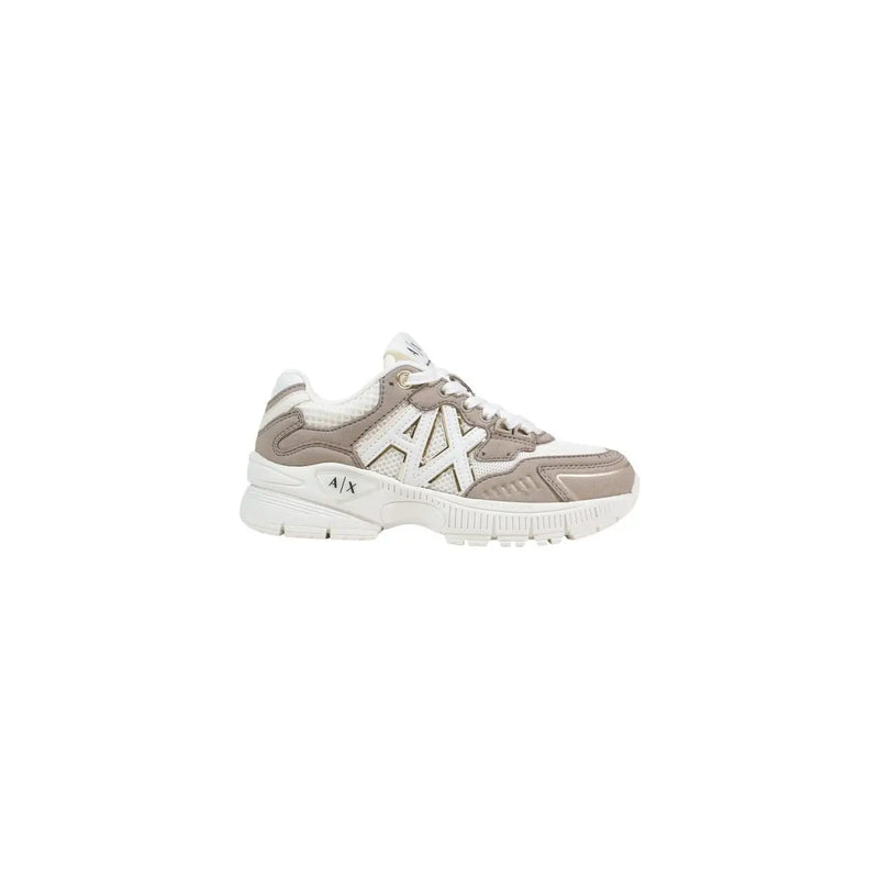Armani Exchange Damen-Sneaker in Braun mit beigen und weißen, grobmaschigen Mesh- und Synthetik-Overlays