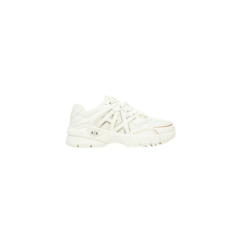 Armani Exchange Braune Damen-Sneaker mit weißer, klobiger Sohle und silbernen Mesh-Details aus Elastan-Polyamid