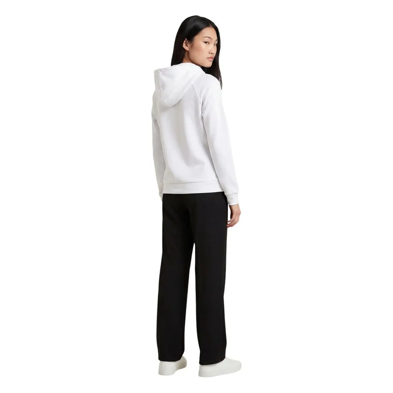 Armani Exchange Weißer Damen-Kapuzenpullover mit langen Ärmeln und lockerer Passform aus weichem Stoff für die Freizeit.