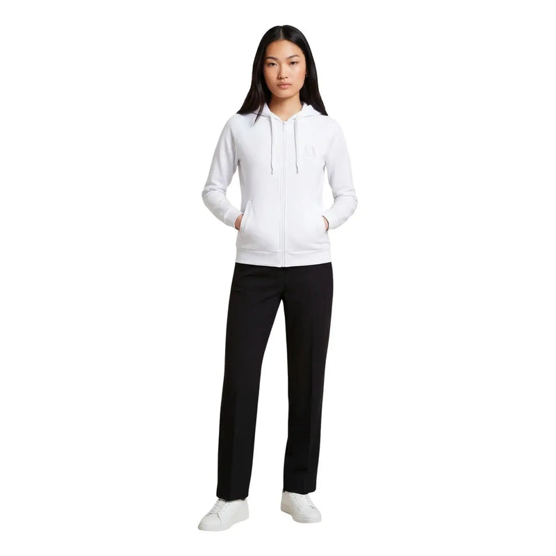Armani Exchange Weißer Damen-Kapuzenpullover mit Reißverschluss, dezentem Brustlogo und farblich passenden Kordelzügen aus weichem Stoff