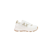 Armani Exchange Weiße Damen-Sneaker aus Polyurethan zum Hineinschlüpfen mit goldfarbenen Metallic-Akzenten und klobiger Sohle