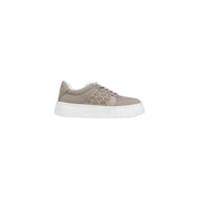 Armani Exchange Weiße Damen-Sneaker aus Textil mit grauem Wildleder-Sohletop Design mit weißer Gummisohle und Axt-Logo-Muster