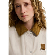 Barbour Damen-Blazer aus beigefarbener Baumwolle mit cremefarbenem Cordkragen in Senfgelb und silbernem Ringriemen