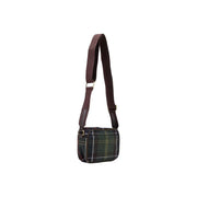 Barbour Damen-Umhängetasche, grün, Mini-Format, Wollmischung, dunkelgrün-schwarz kariert, mit braunem, verstellbarem Riemen