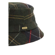 Barbour Damen-Bucket-Hat aus grünem Tartan-Wollmischgewebe in Dunkelgrün und Braun mit goldfarbenem Markenetikett