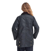 Barbour Damen-Wachsblazer, braune Baumwolljacke mit dunkelblauem, wasserdichtem Material, braunem Cordkragen und Messingknöpfen