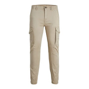Men’s beige cotton Jack & Jones cargo jogger pants with pockets for casual wear