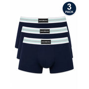 Marineblau bikkembergs Herren-Boxershorts mit weiß-hellgrün gestreiftem Bund aus Stretch-Baumwolle