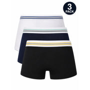Dreierpackung bikkembergs Weiße Herren-Boxershorts aus Baumwollstretch in Weiß, Marineblau und Schwarz mit gestreiften Bündchen