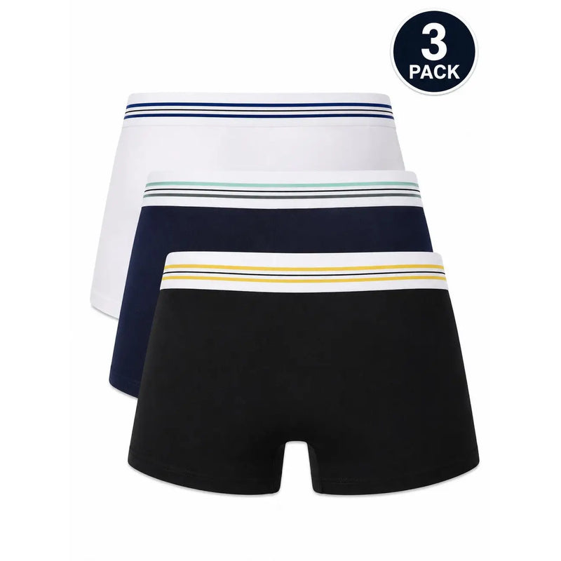 Dreierpackung bikkembergs Weiße Herren-Boxershorts aus Baumwollstretch in Weiß, Marineblau und Schwarz mit gestreiften Bündchen