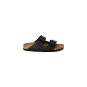 Schwarze Birkenstock Damen-Hausschuhe mit zwei verstellbaren Riemen mit Schnallen und Korkfußbett für den Alltag