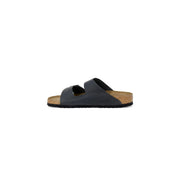 Birkenstock Damen-Sandalen, schwarz, Größe 3, aus dunkelgrauem Leder, mit zwei Riemen, Korkfußbett und schwarzer Gummisohle