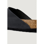 Birkenstock Damen-Slipper aus schwarzem Leder, Größe 3, mit strukturiertem Korkfußbett und von hinten sichtbarer Gummisohle