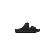 Schwarze Birkenstock Damenpantoffeln mit zwei verstellbaren Riemen und vorgeformtem Fußbett aus schwarzem Gummi