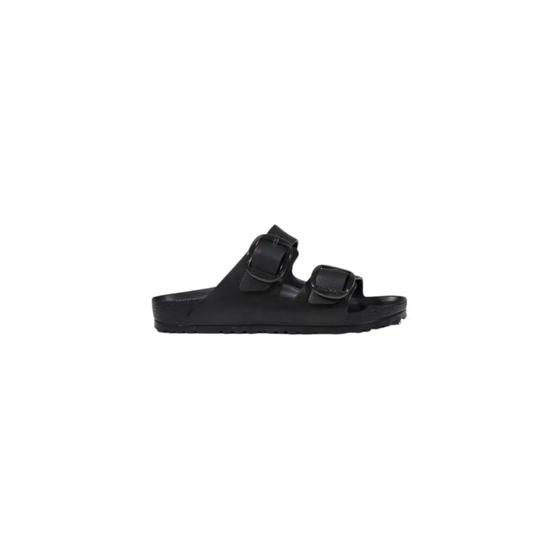 Schwarze Birkenstock Damenpantoffeln mit zwei verstellbaren Riemen und vorgeformtem Fußbett aus schwarzem Gummi