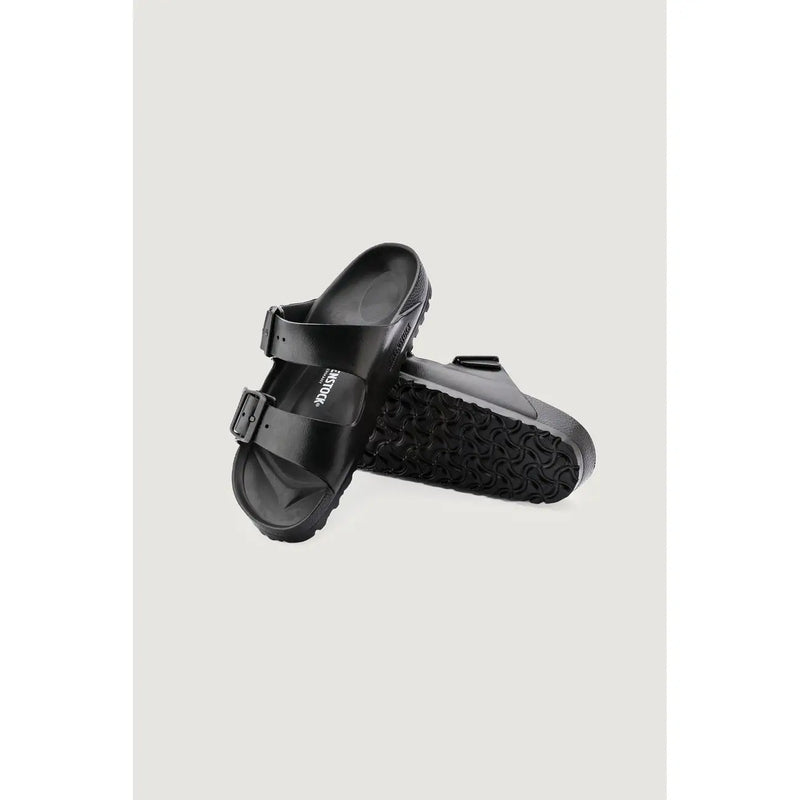 Schwarze Birkenstock Arizona Sandalen mit glänzender Oberfläche und zwei verstellbaren Riemen in Damengröße 3