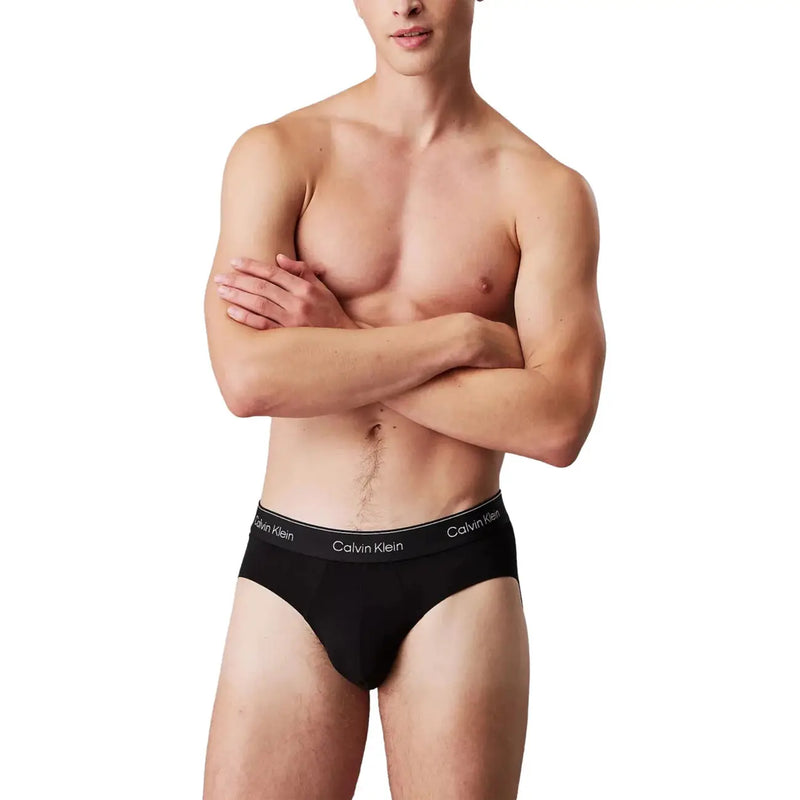 Black calvin klein briefs with white logo elastic band in the black calvin klein thong and brief collection