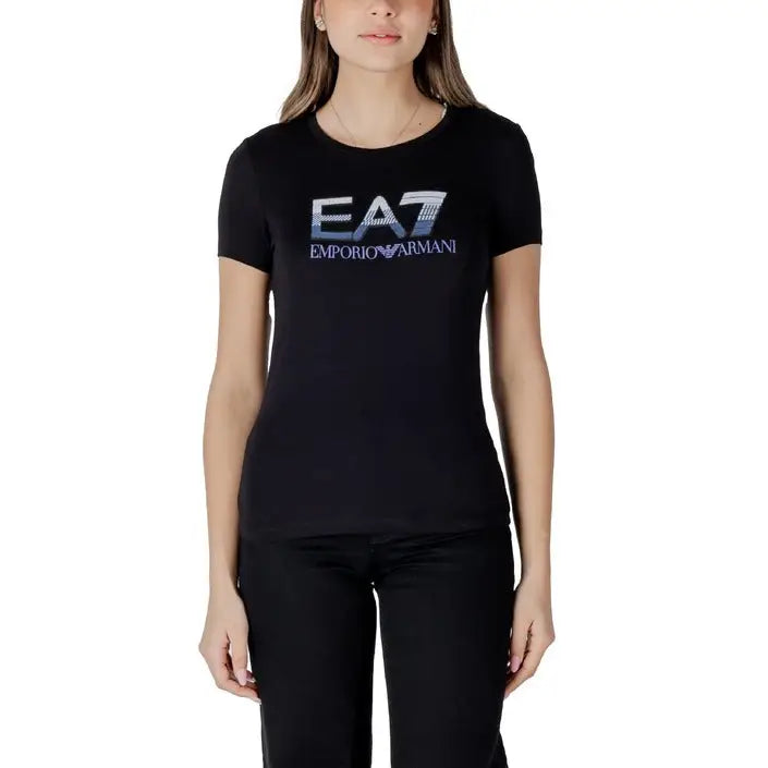 Black EA7 Emporio Armani T shirt displayed showcasing stylish men’s casual wear