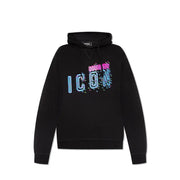 Schwarzer Kapuzenpullover mit leuchtenden ICON Grafik, die auf einer Produktseite angezeigt wird