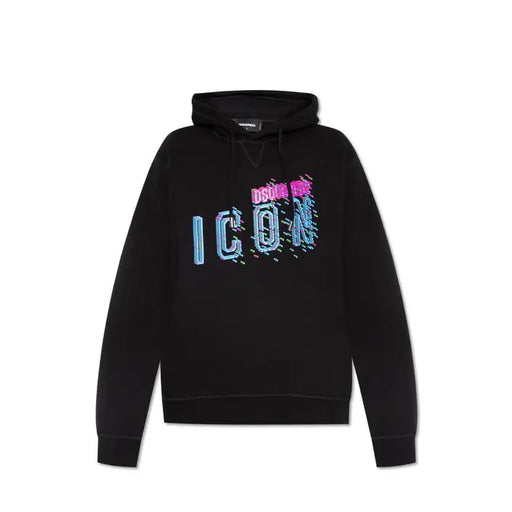 Schwarzer Kapuzenpullover mit leuchtenden ICON Grafik, die auf einer Produktseite angezeigt wird