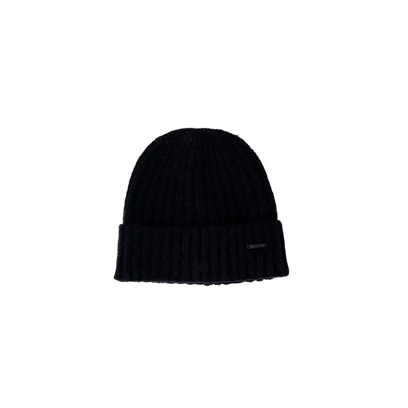 Schwarze Strickmütze aus warmem, weichem Material, ideal für kaltes Wetter
