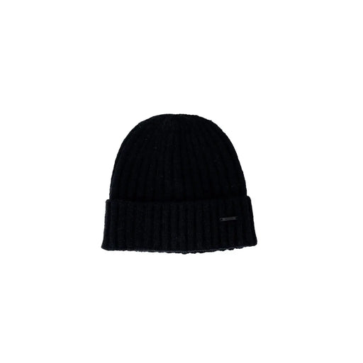 Schwarze Strickmütze aus warmem, weichem Material, ideal für kaltes Wetter