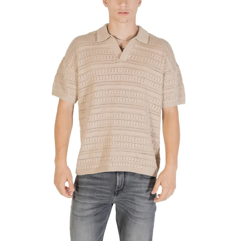 Beige knit polo shirt displayed in a product named Black Knit Polo Shirt