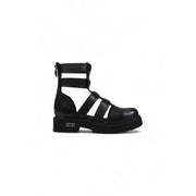 Black leather gladiator-style platform boot with multiple straps and chunky heel