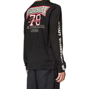 Black long sleeved shirt with bold red and white industry 78 graphic and diesel logo on the front