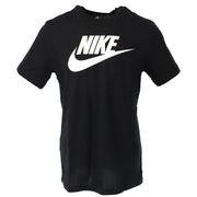 Black Nike short sleeve t shirt in cotton featuring a bold white swoosh logo across the chest