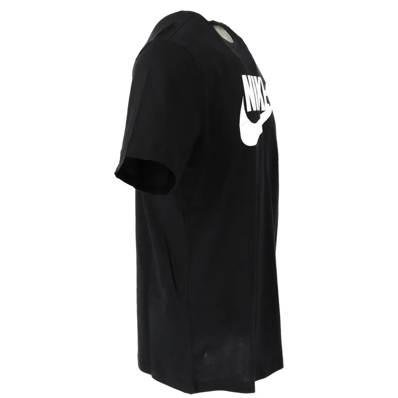 Black Nike short sleeve t shirt in cotton featuring a white logo and swoosh on the chest