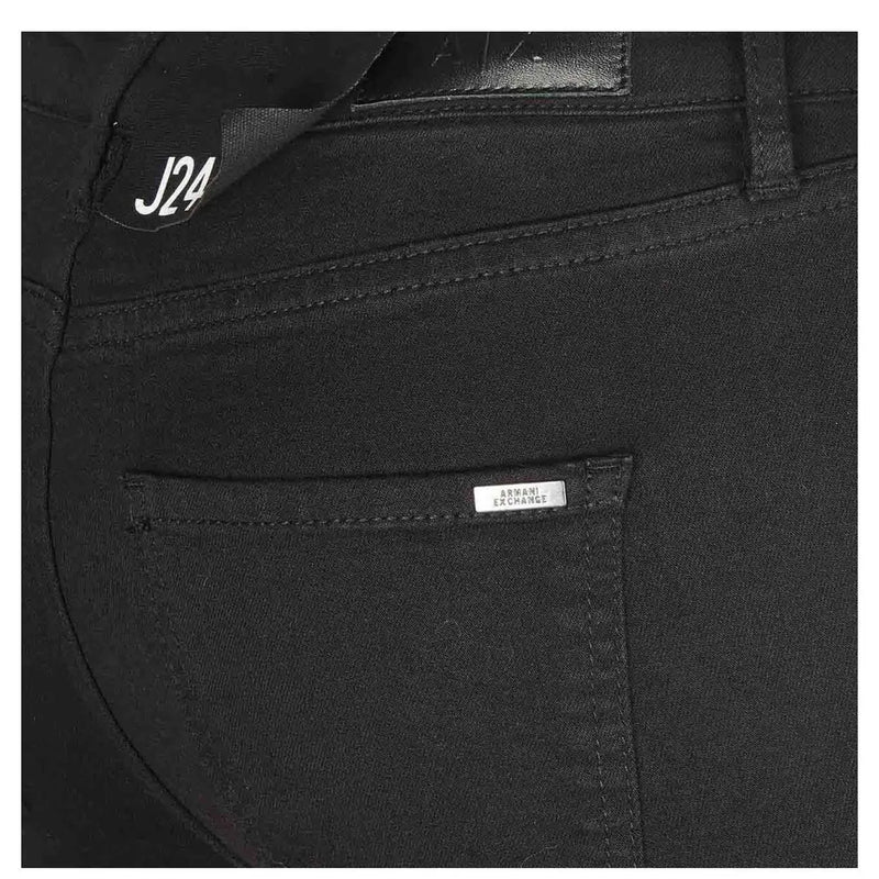 Black skinny denim jeans in black with sleek modern design subtle stitching and Armani Exchange branded labels