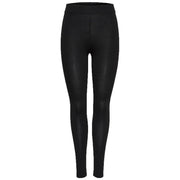 Black women’s leggings for fall and winter with high waistband and smooth slightly shiny form-fitting fabric