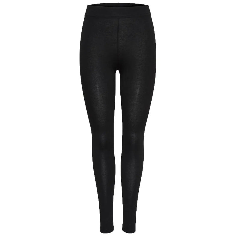 Black women’s leggings for fall and winter with high waistband and smooth slightly shiny form-fitting fabric