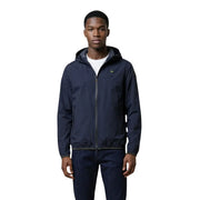 Navy blue polyamide Blauer men hooded blazer jacket with subtle chest logo patch and matching zipper details
