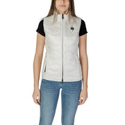 Woman modeling Blauer Women’s White Turtleneck Gilet with Zip and Pockets