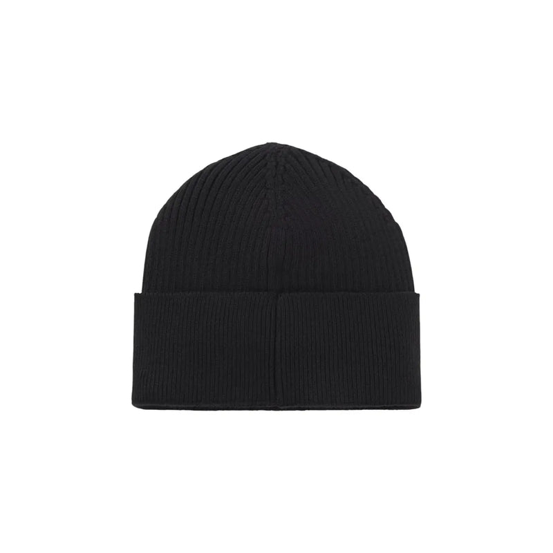 Black ribbed beanie hat with fold-over cuff