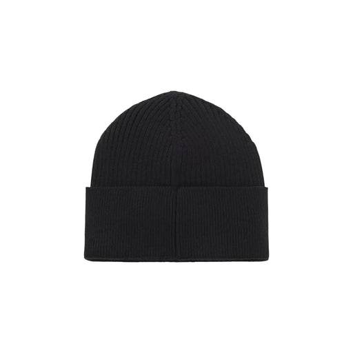 Black ribbed beanie hat with fold-over cuff