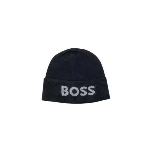 Hugo boss black beanie with silver logo.