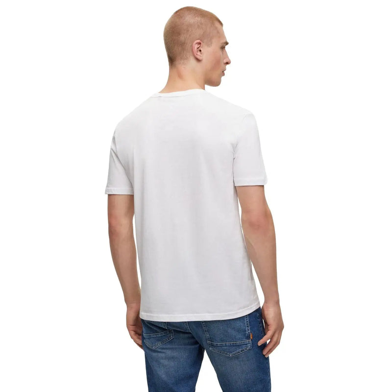 White cotton crew neck short sleeve t-shirt by Boss designed for men combining comfort and style