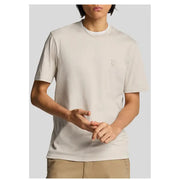 Beige crew neck T-shirt featured in Brown Short Sleeve T Shirt with White Striped Collar image