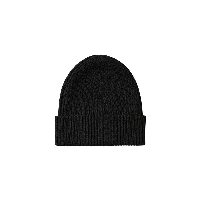 Black ribbed beanie hat with folded cuff
