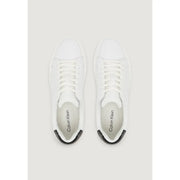 Calvin Klein Jeans Herren-Sneaker aus weißem Leder mit schwarzen Zehenkappen und Schnürsenkeln aus Gummi für Herbst und Winter