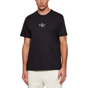Calvin Klein Jeans men t-shirt in black cotton with a white Calvin Klein logo on the chest front