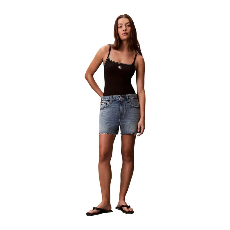 Calvin Klein Jeans Damen schwarzer Badeanzug Nylon Elastan mit dünnen Trägern Tanktop top und kleines Brustlogo