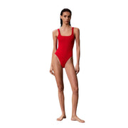 Calvin Klein Jeans Leuchtend roter Damen-Einteiler mit eckigem Ausschnitt aus Nylon-Elastan