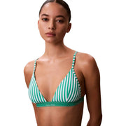Calvin Klein Jeans Schwarzer Triangel-Bikini für Damen mit grün-weiß gestreiftem Triangel-Ausschnitt top und durchgehend grünes Band