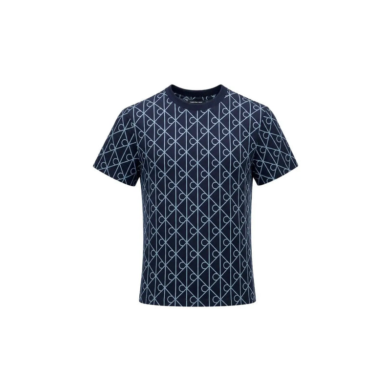 Marineblau Calvin Klein Jeans Damen Kurzarm-Baumwollhemd t-shirt mit einem sich wiederholenden weißen geometrischen Muster
