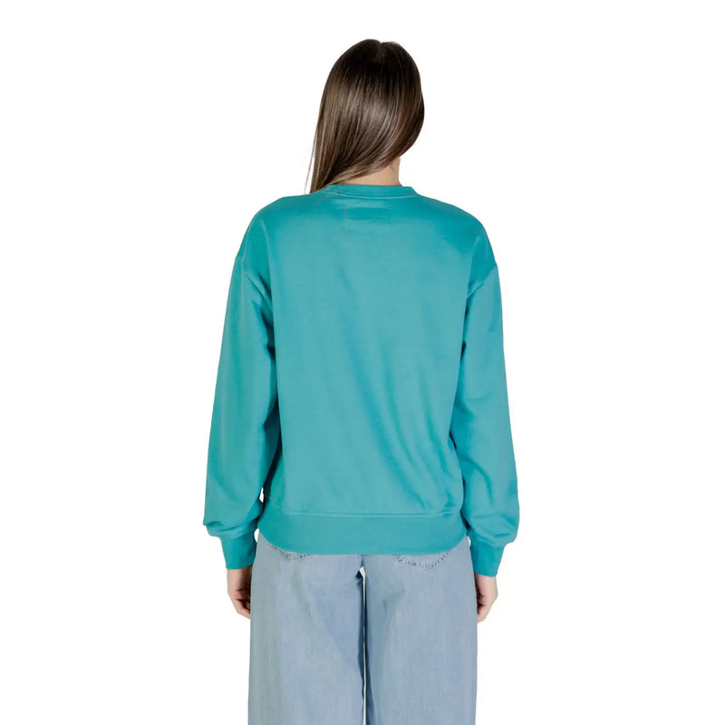 Calvin Klein Jeans women light blue print long sleeve sweatshirt with relaxed fit ribbed cuffs in teal color